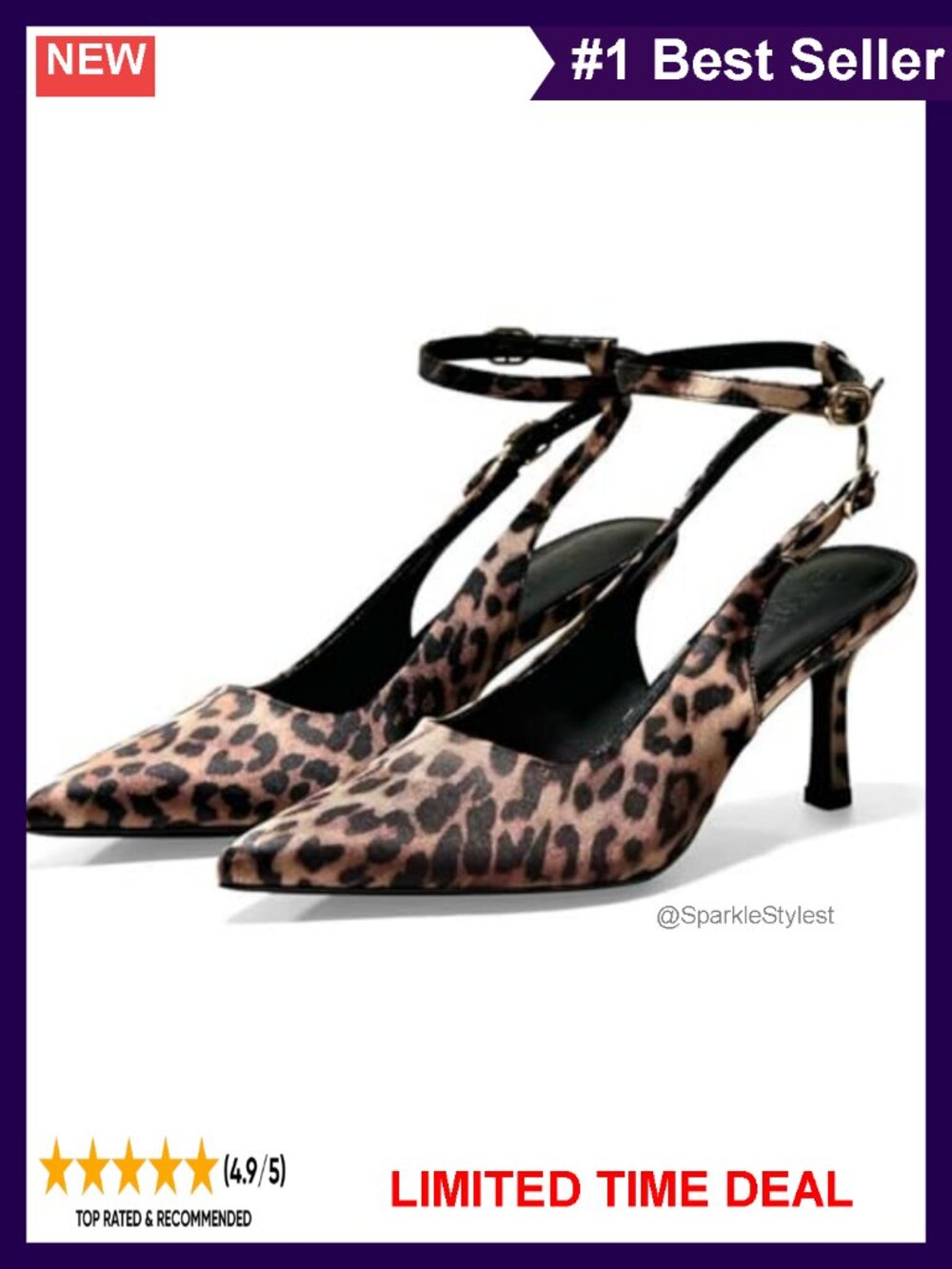Faux Leather Slingback Stiletto Heels Pointed Toe Ankle Strap Dress Pumps